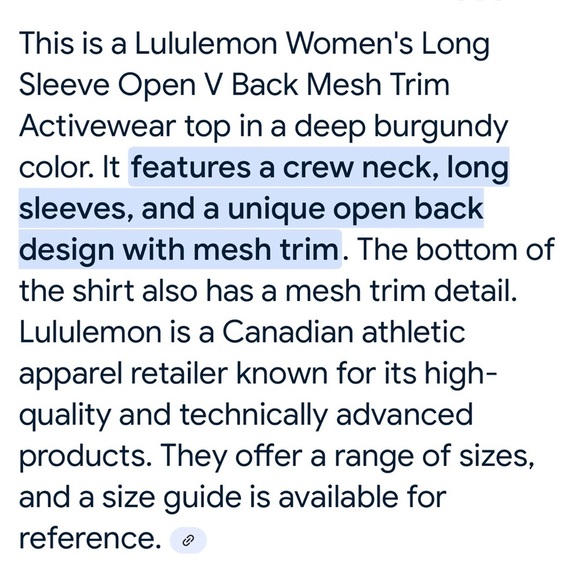 Lululemon Long Sleeve Open V Back Mesh Trim 4 - Picture 4 of 4